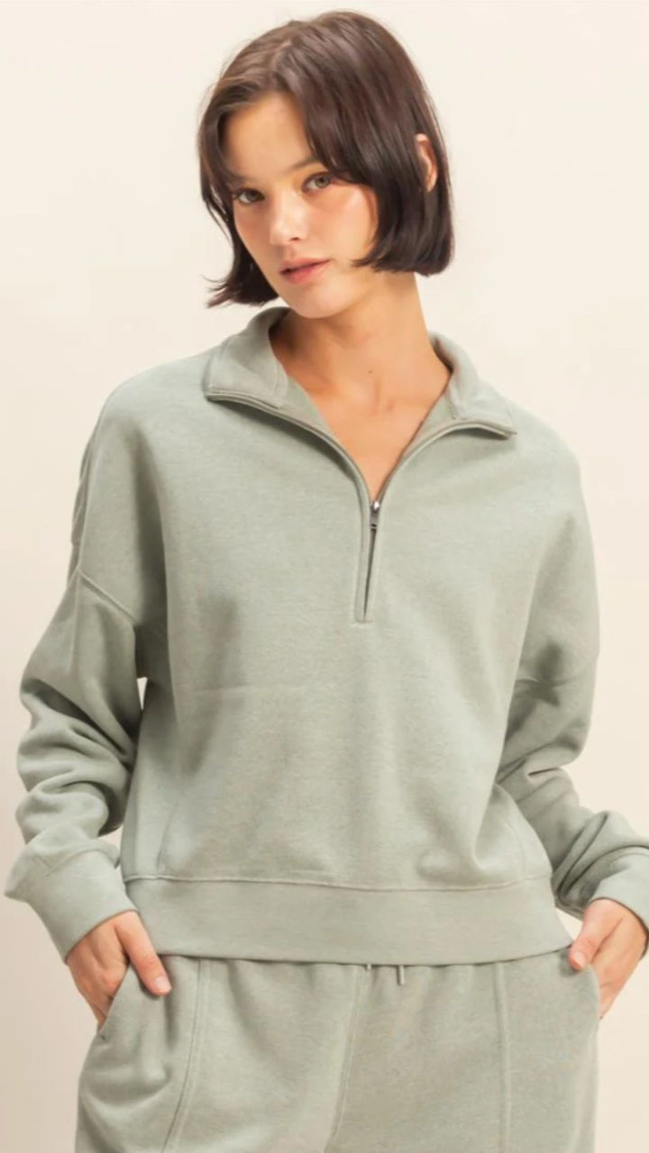 Sage Green Love This Way Half Zip Sweatshirt