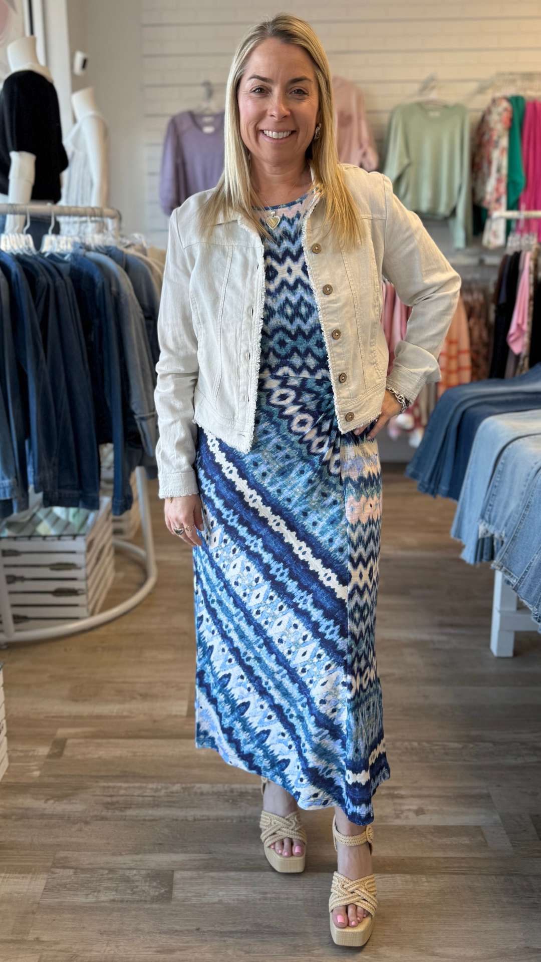 Sleeveless Pattern Dress with Faux Knot Detail