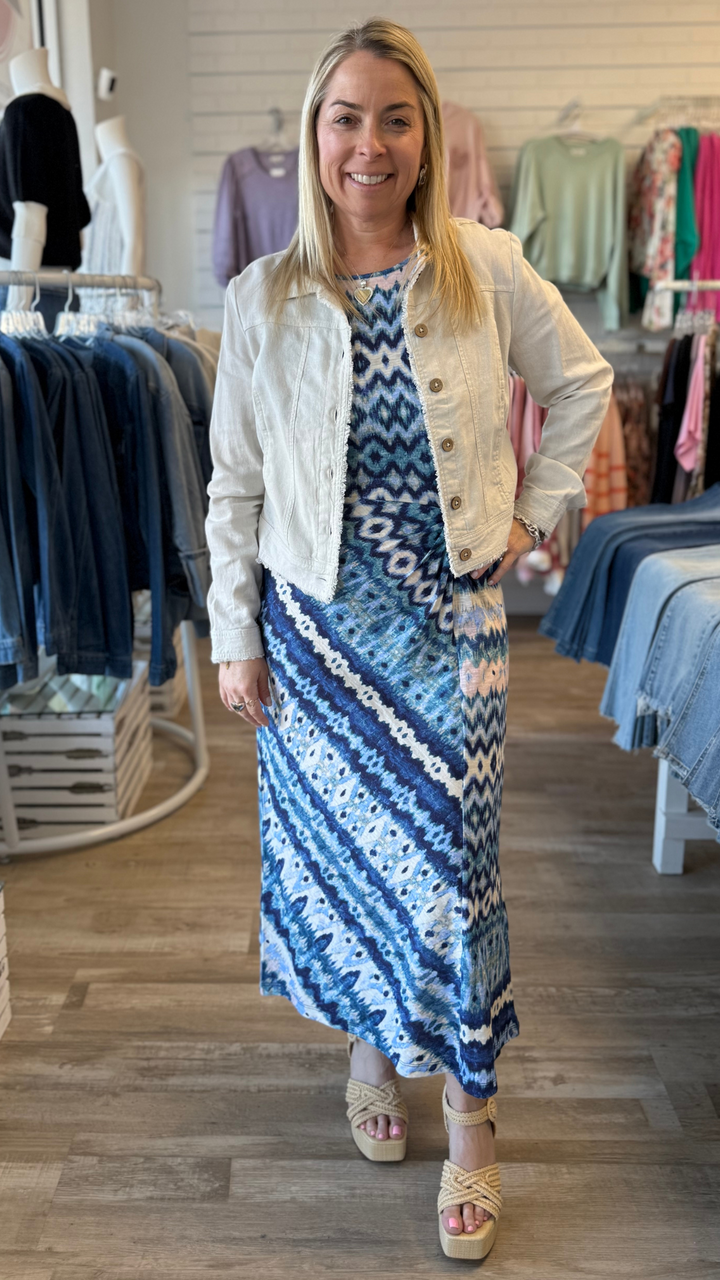 Sleeveless Pattern Dress with Faux Knot Detail