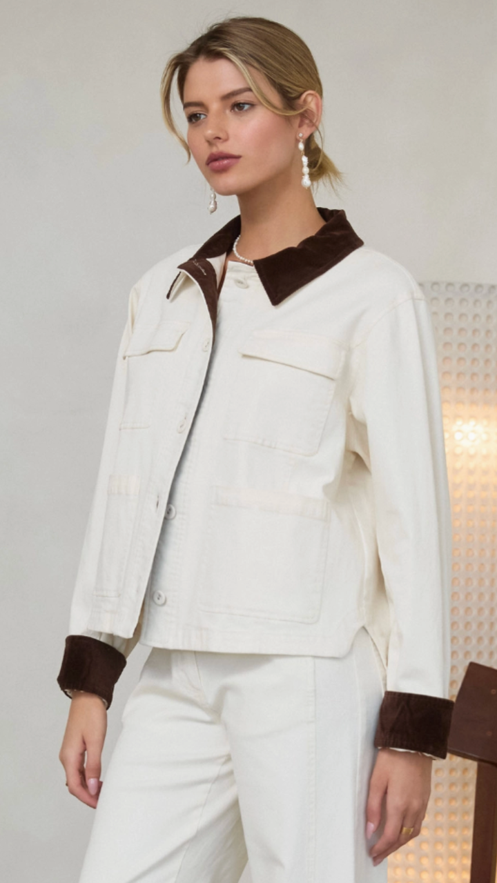 Ivory And Brown Barn Jacket