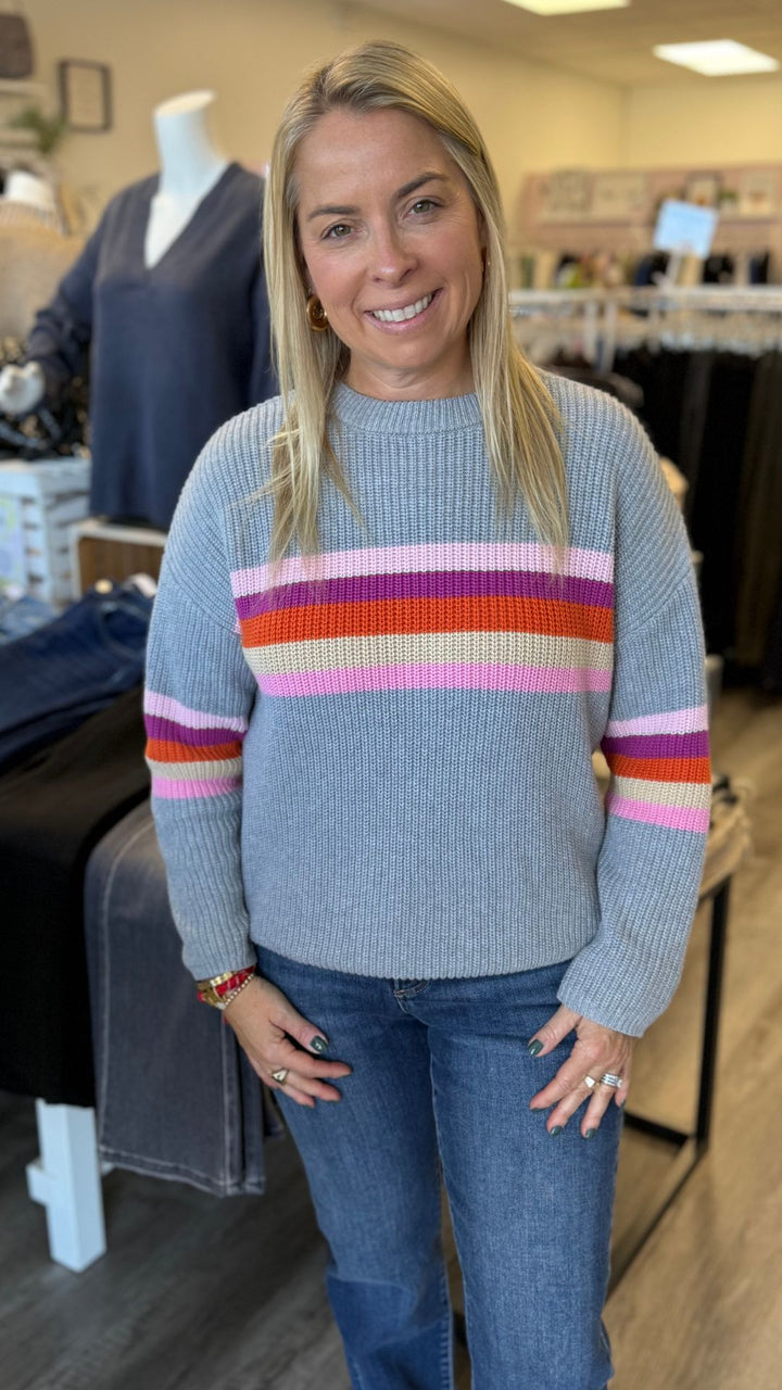 Stripe Drop Shoulder Cotton Sweater