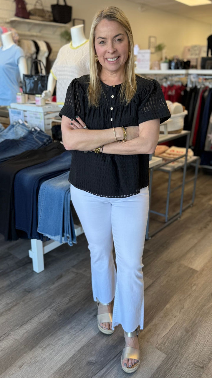 Black Flutter Short Sleeve Blouse