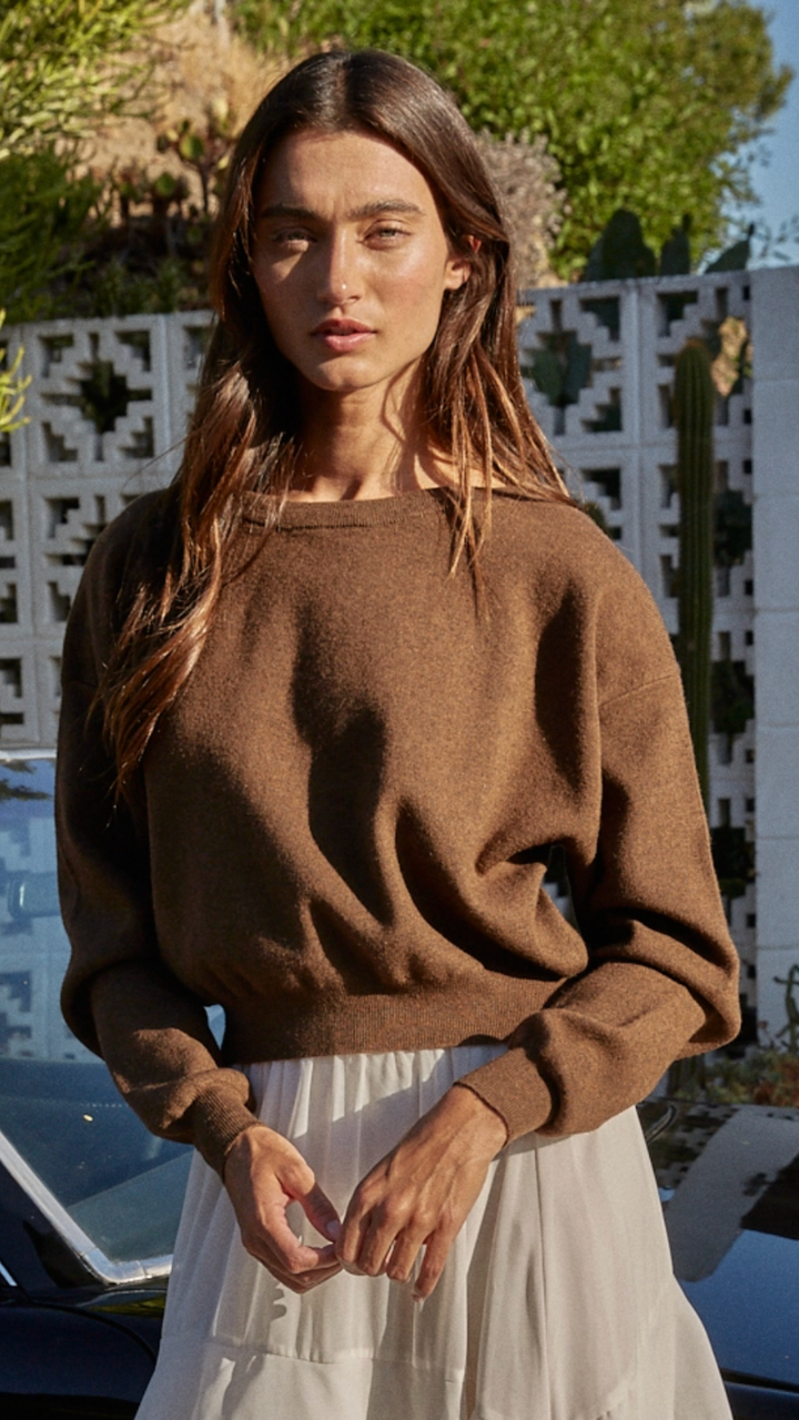 Brown Boatneck Pullover Sweater