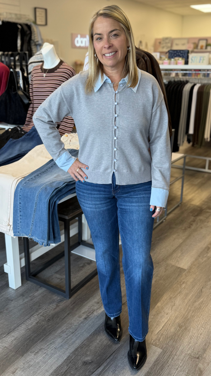 Grey Layered Look Knit Top