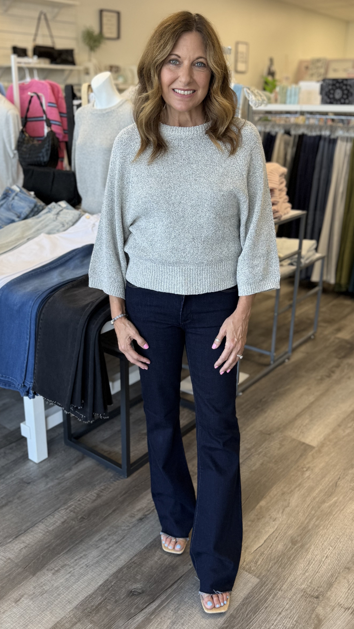 Salt And Pepper Round Neck Quarter Sleeve Knitted Top