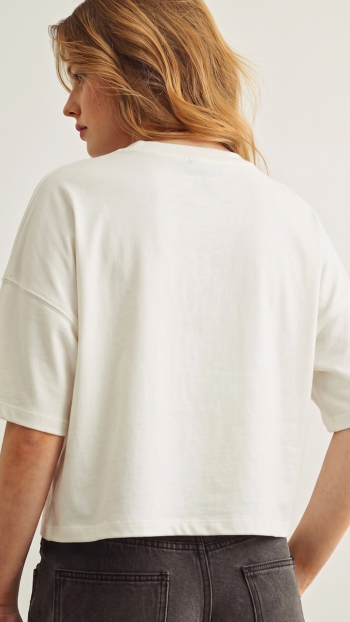 White Button Down Round Neck Half Sleeve Top