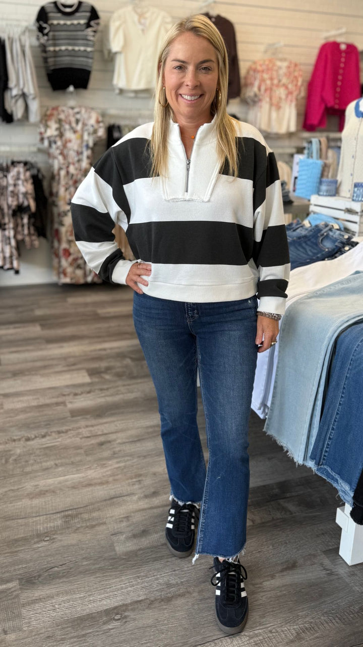 Striped French Terry Half Zip Sweatshirt