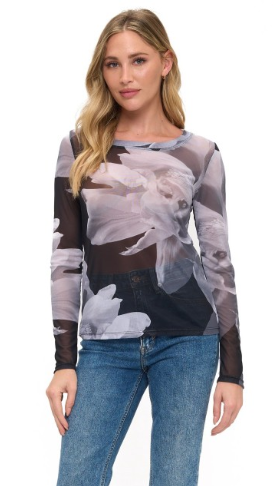Floral Mesh Long Sleeve Top