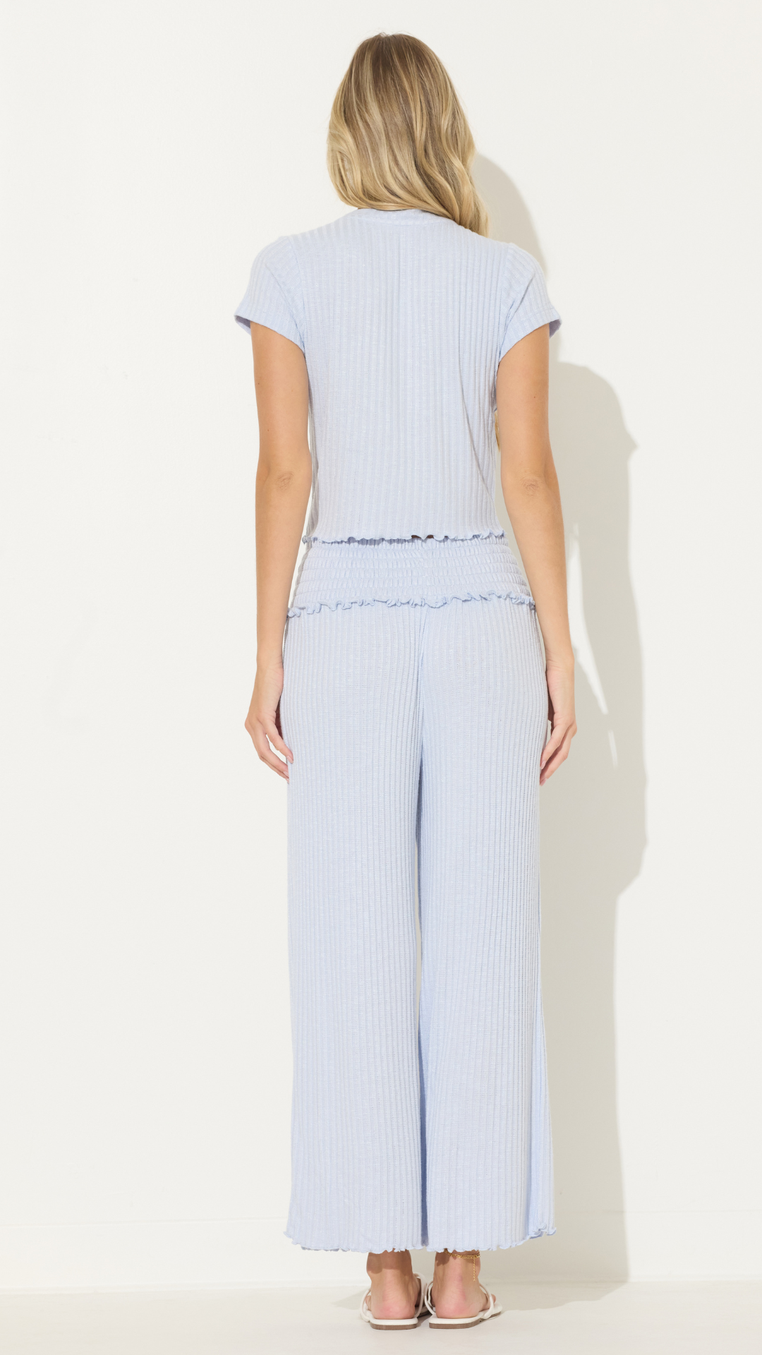 Powder Blue Smocked Waist Pants