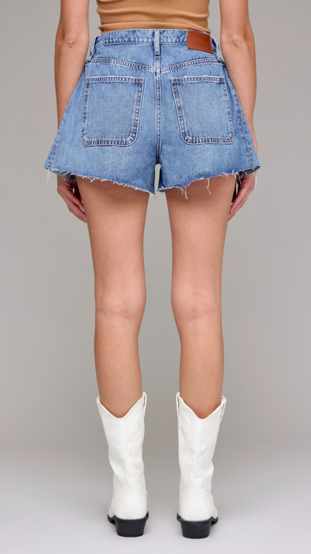 High Rise Medium Wash A Line Shorts