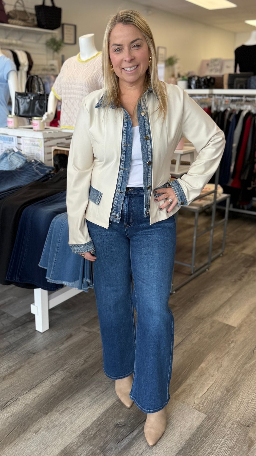 Ecru Denim Trim Jacket