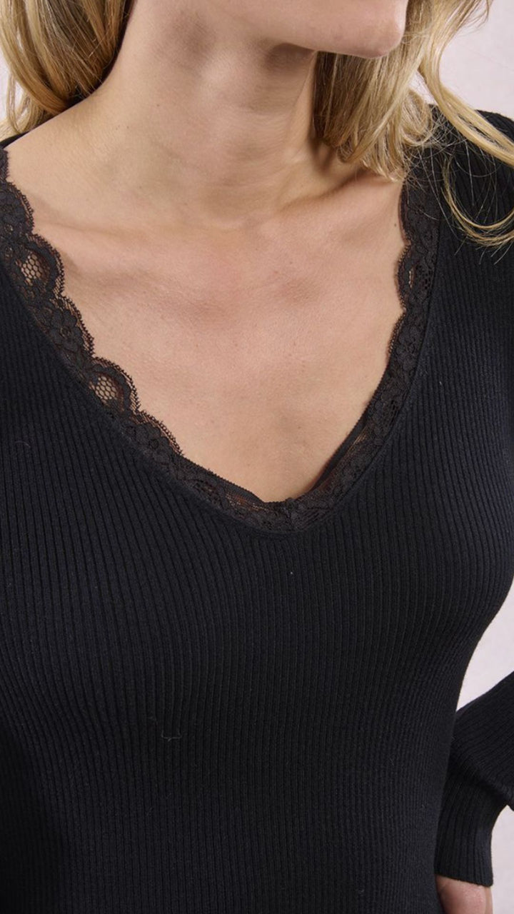 Black Lace Trim Detail Sweater