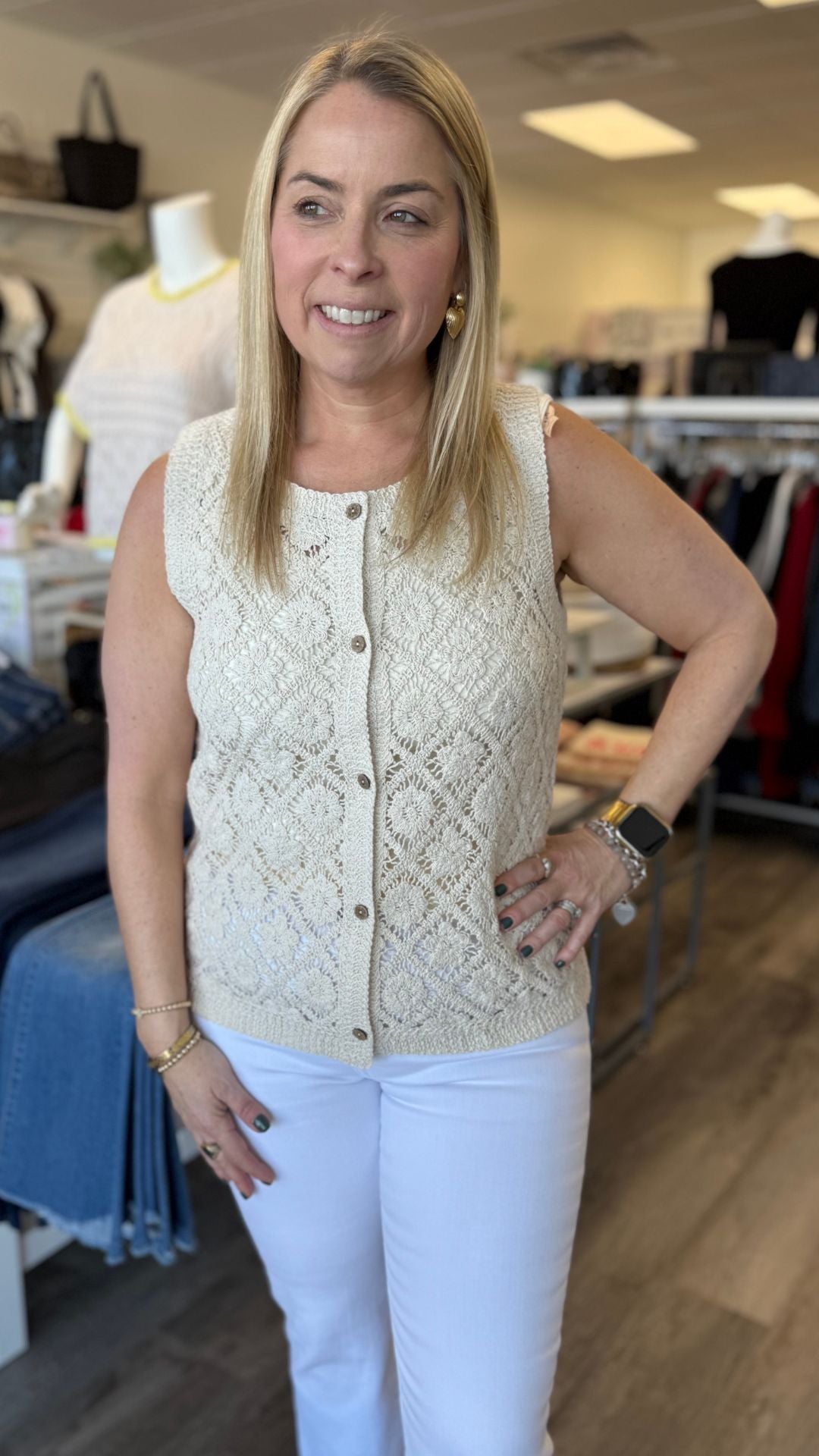 Reversible Crochet Button Up Sleeveless Vest
