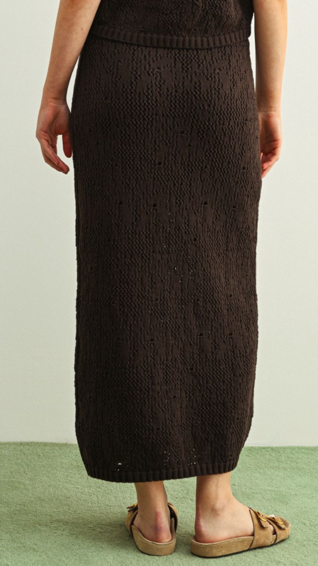 Chocolate Crochet Knit Top And Skirt Set