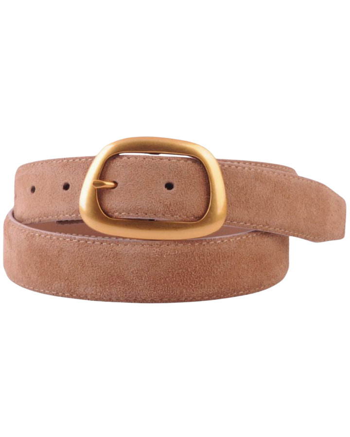 Camel Suede Belt With Organic Shape Buckle Belt