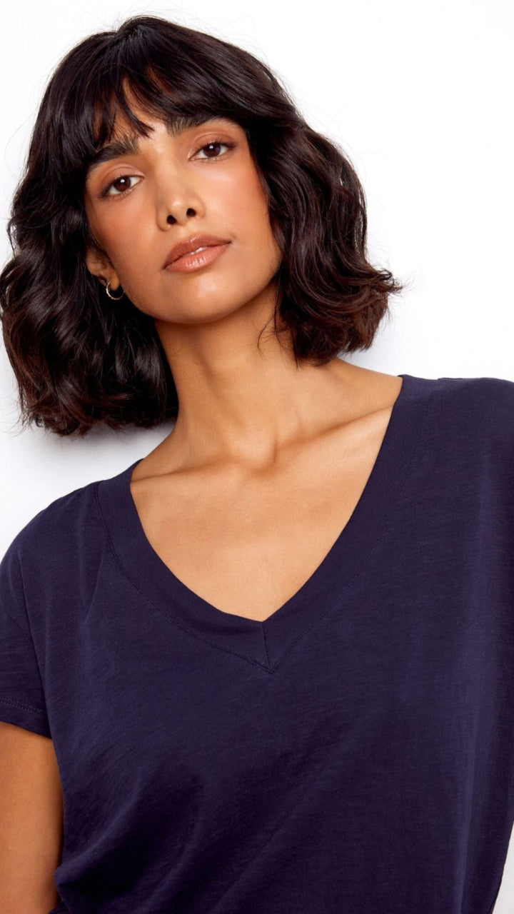 Navy Drop Shoulder V Neck Tee