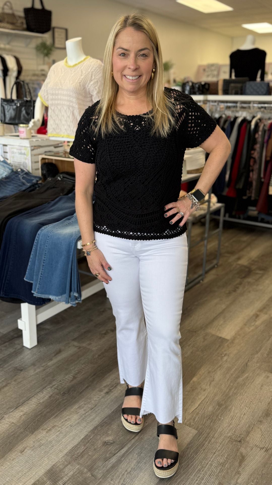 High Rise White Step Hem Cropped Flare Jeans