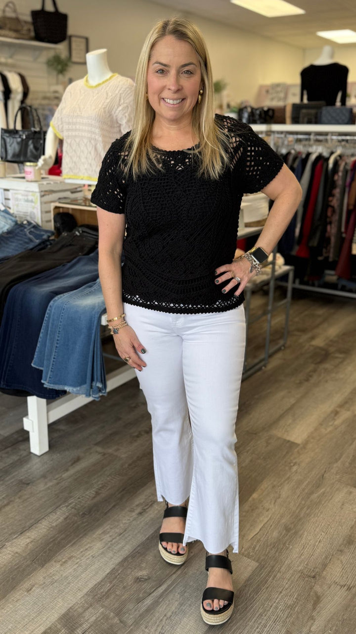 High Rise White Step Hem Cropped Flare Jeans