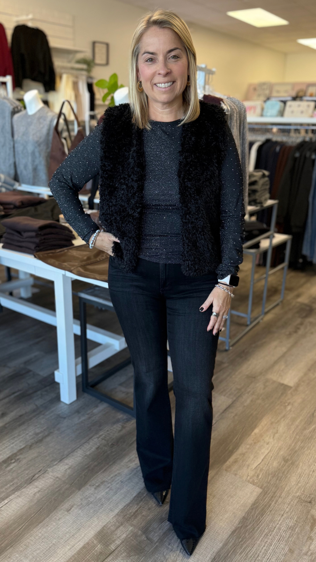 Black Mini Stud Long Sleeve Top