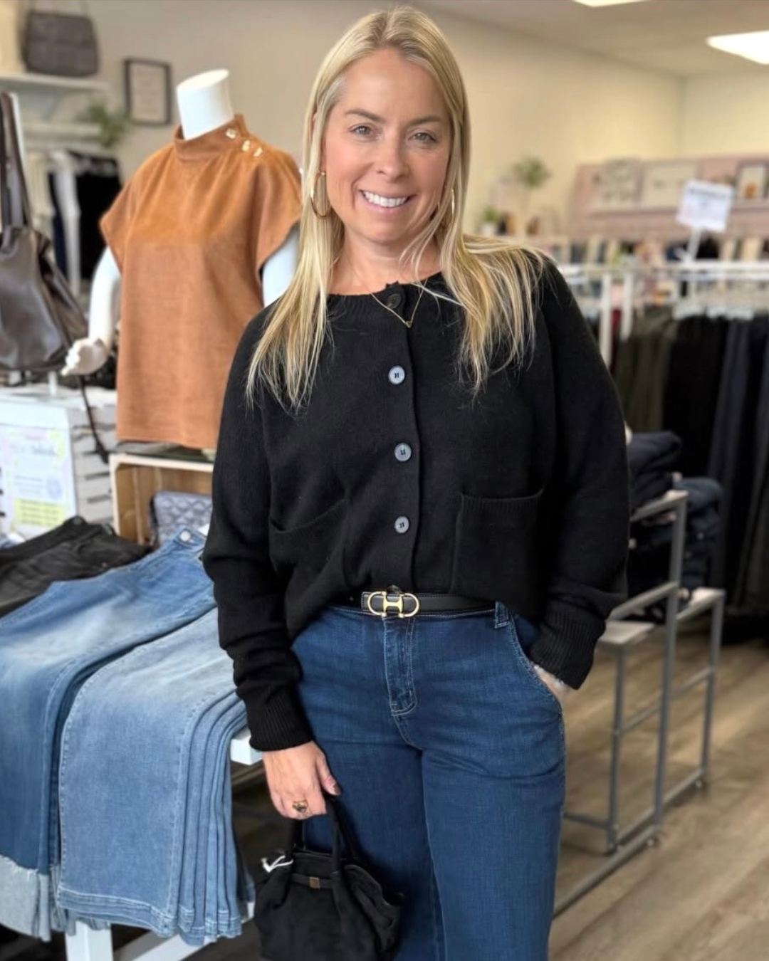 Black Stitched Clean Leather Belt With Horsebit Buckle