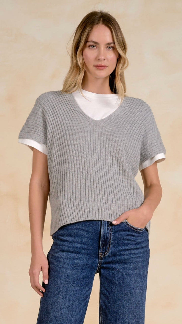 Short Sleeve Layered Sweater Top