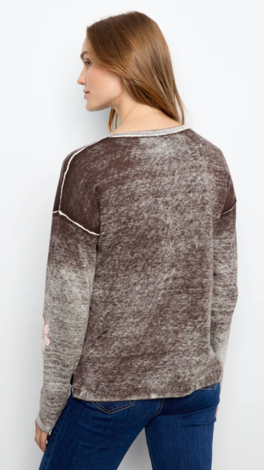 Coffee Floral Reversible V Neck Sweater
