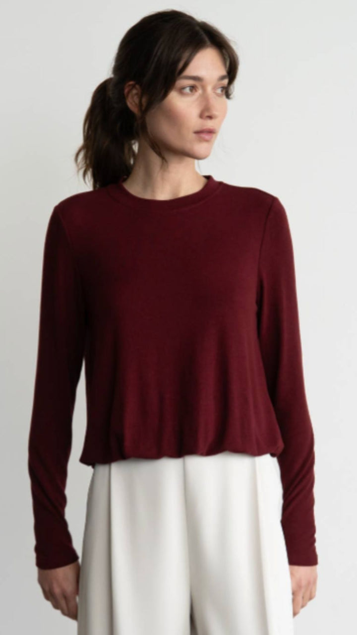 Burgundy Bubble Hem Long Sleeve