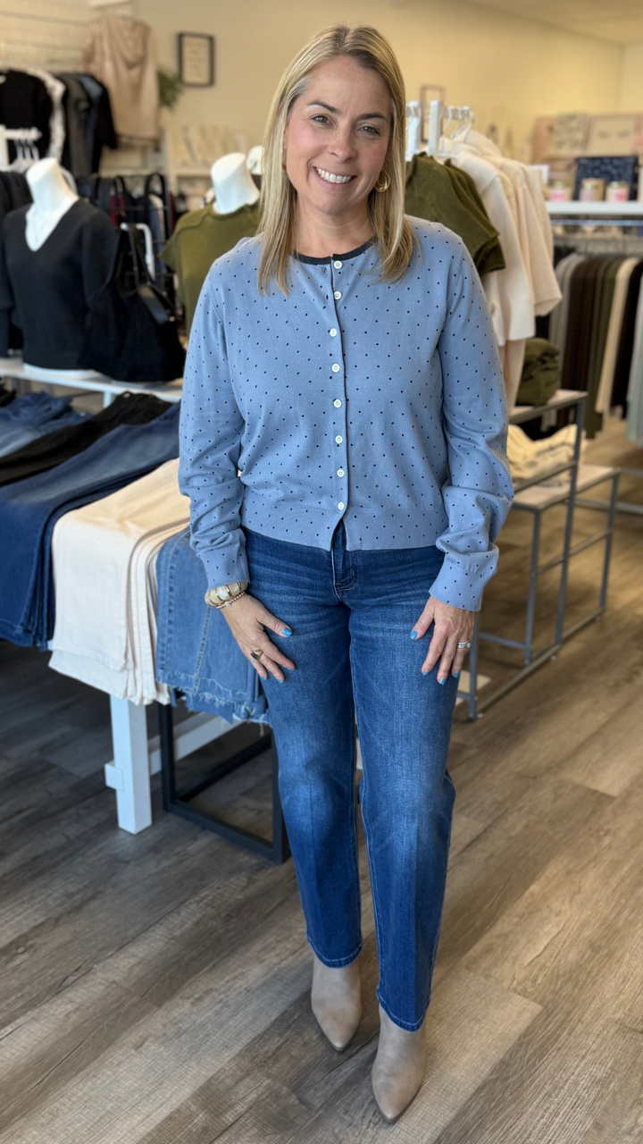 Blue And Navy Polka Dot Cardigan