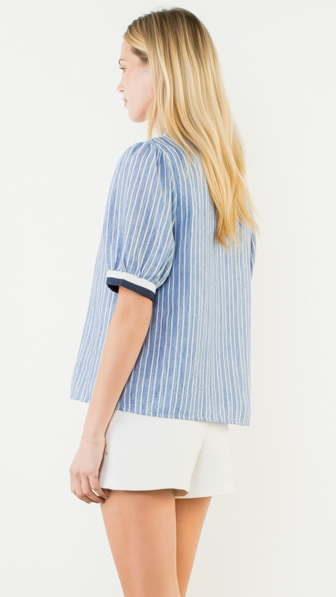 Short Sleeve Striped V Neck Top