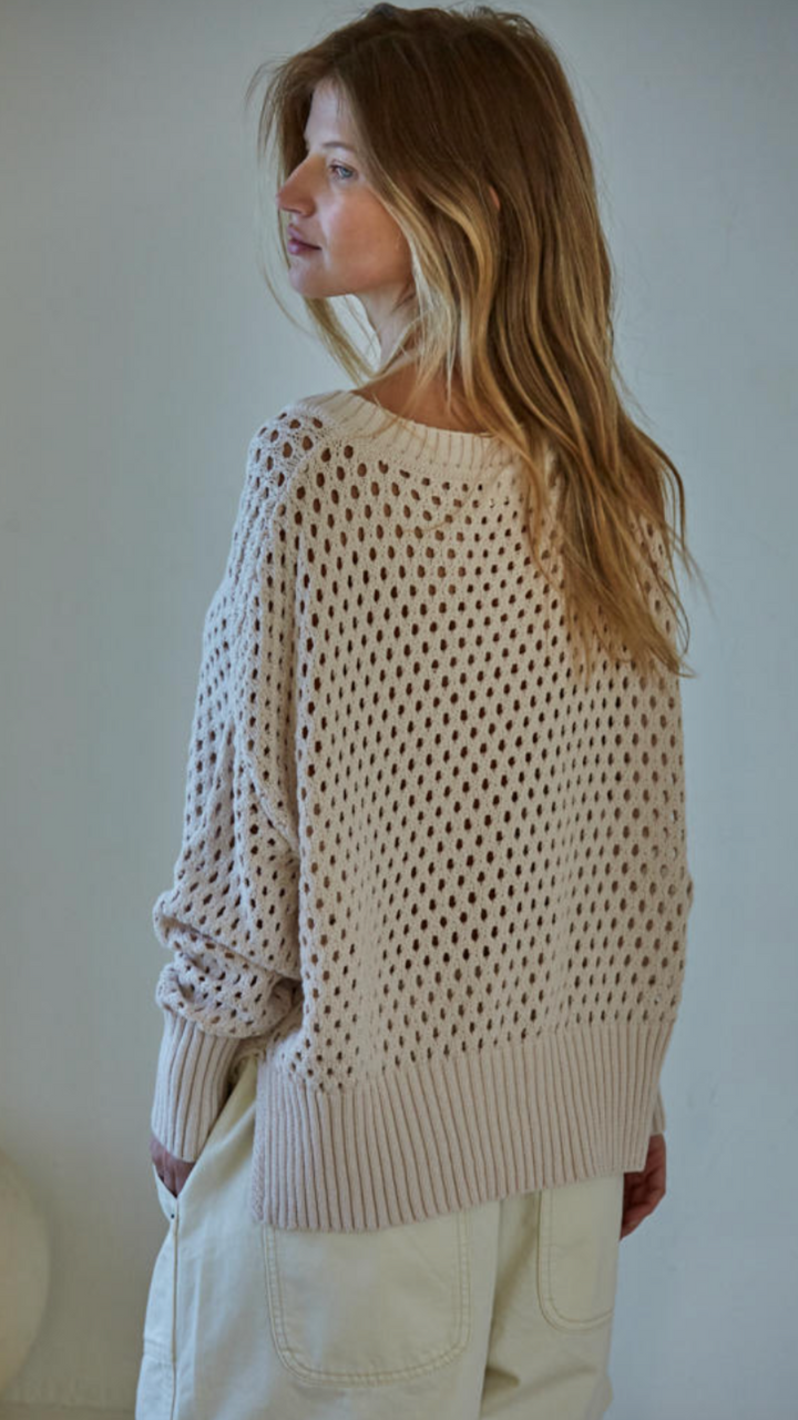 Open Knit V Neck Pullover