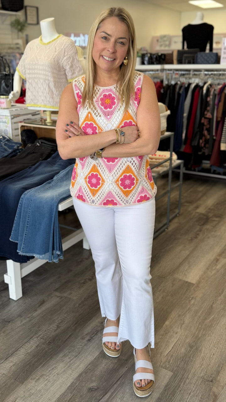 High Rise White Step Hem Cropped Flare Jeans