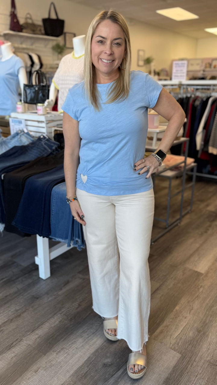 Light Blue Organic Cotton Tee With Heart Cut Out