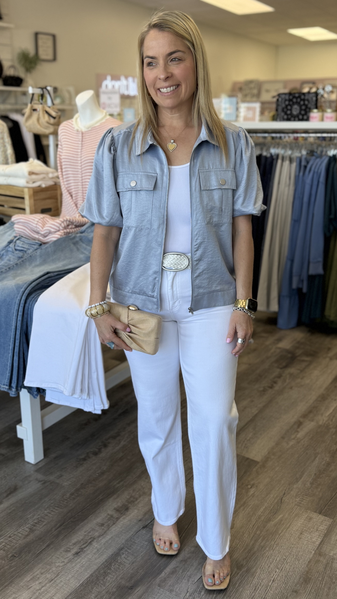 Pale Blue Puff Sleeve Jacket