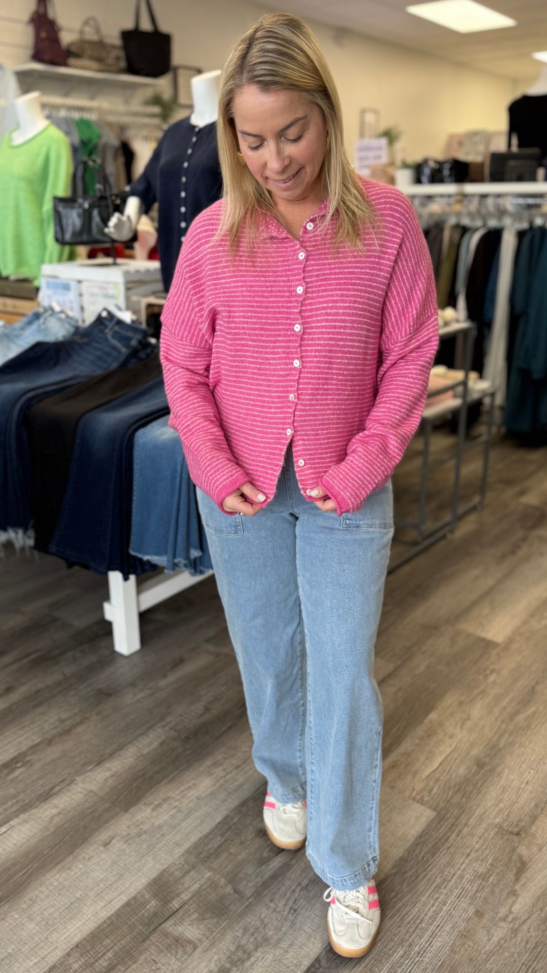 Bubblegum Pin Striped Piper Cardigan