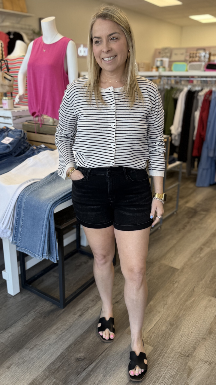 High Rise Black Super Soft Cuffed Shorts