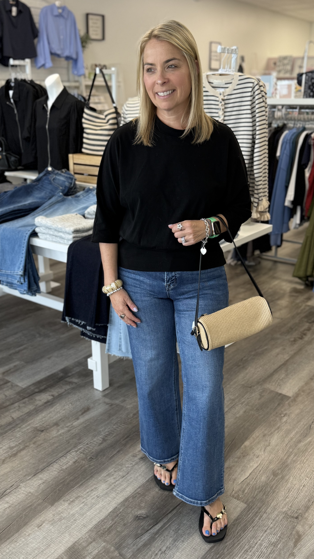High Rise Dark Wash Ankle Wide Leg Jeans