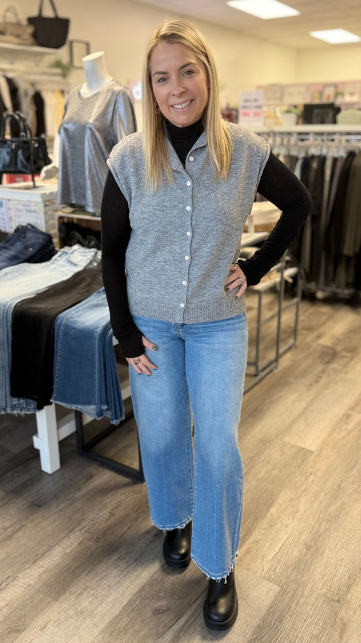 Heather Gray Piper Vest Cardigan