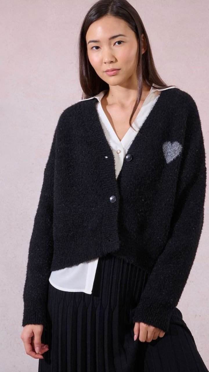 Black Fuzzy Heart Cardigan