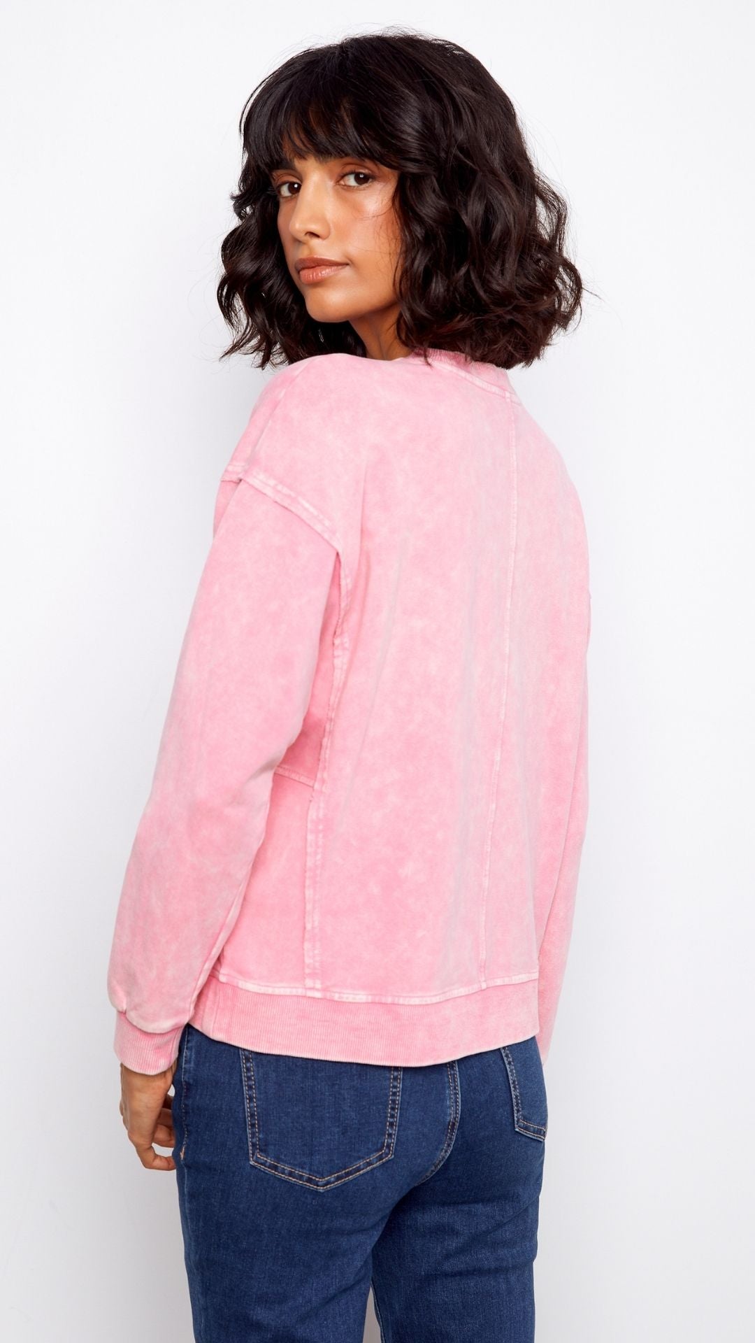 Candy Pink Flower Applique Long Sleeve
