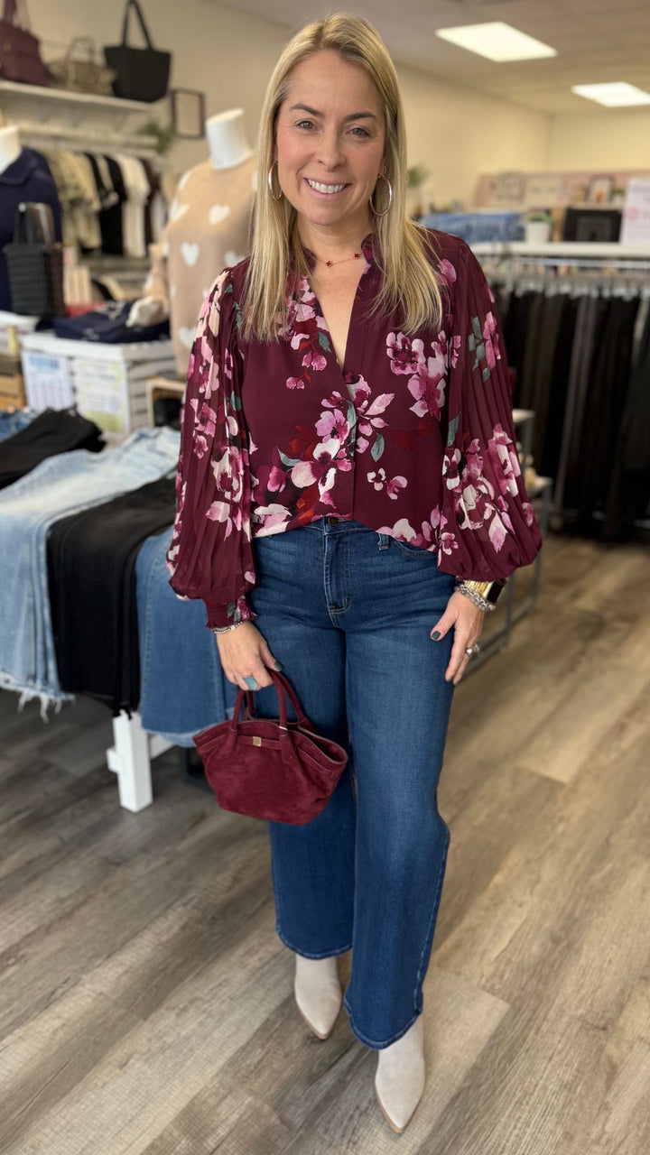 High Rise Dark Wash Slim Wide Leg Jeans