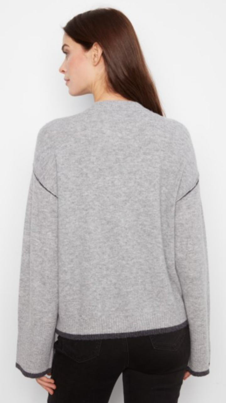 Grey Contrast Trim Crew Neck Sweater