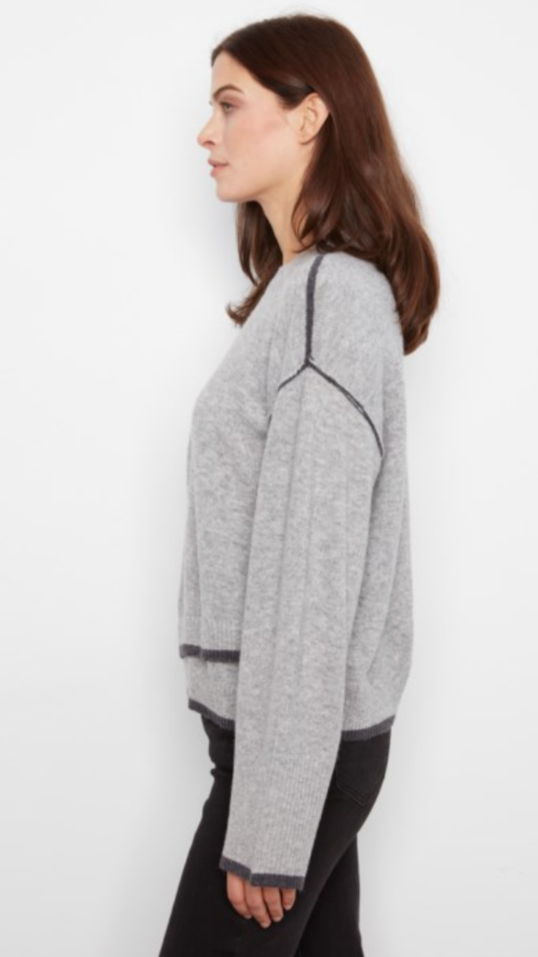 Grey Contrast Trim Crew Neck Sweater
