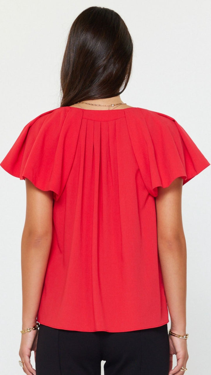 Red Pin Tuck Pleated Detail Blouse