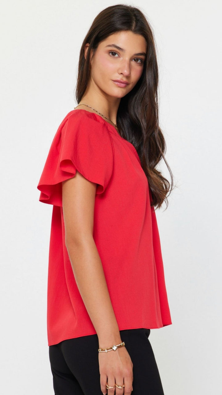 Red Pin Tuck Pleated Detail Blouse