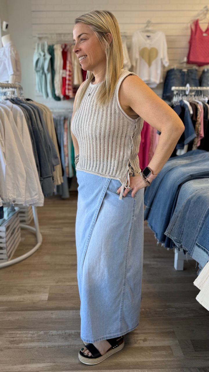 Stone Sleeveless Knit Top With Ties On Side