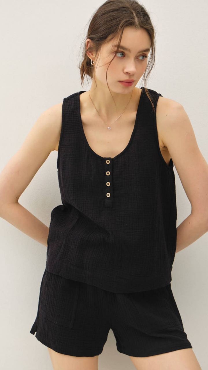 Cotton Gauze Henley Tank