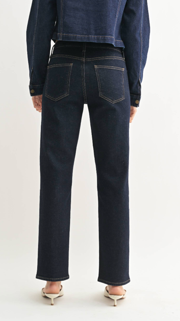 Mid Rise Super Dark Full Length Straight Jeans