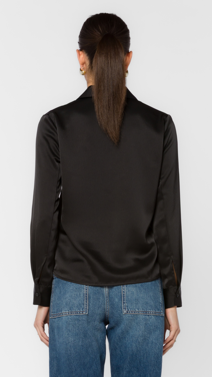 Black Satin Long Sleeve Blouse