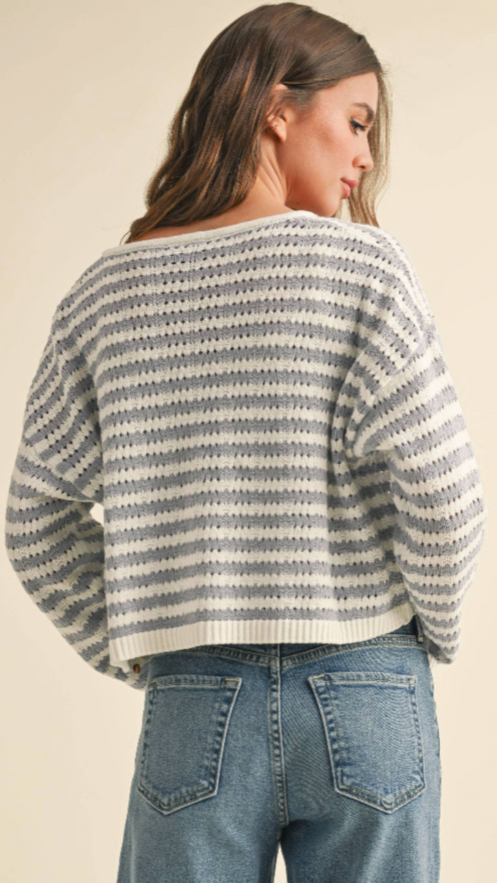 Blue And White Crochet Knitted Cardigan