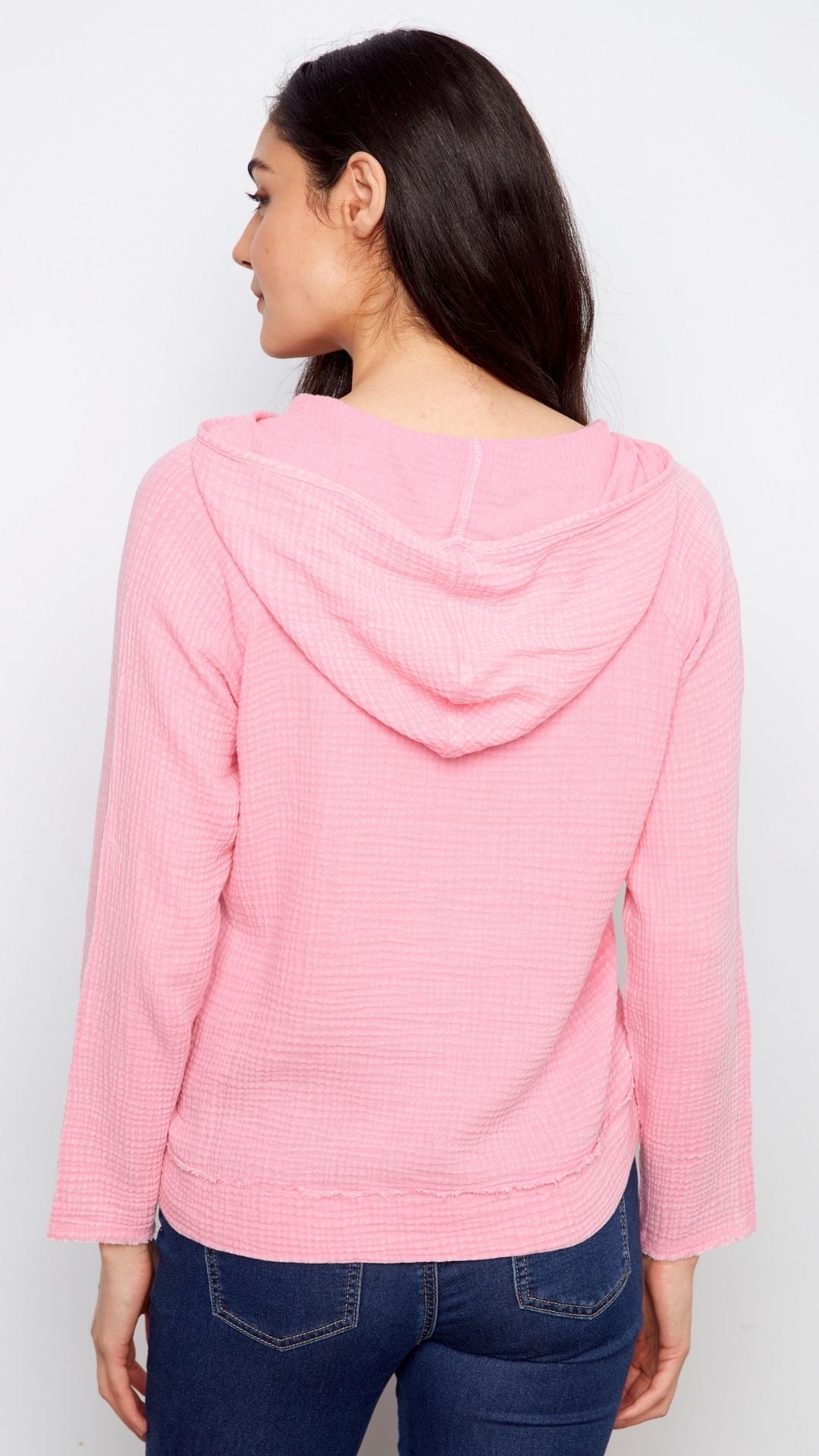 Pink Gauze Hoodie Top